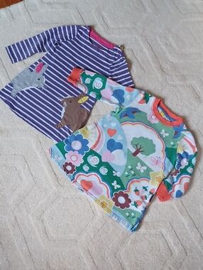 Mini Boden Set Of 2 Colorful Long Sleeved Cotton Little Girl Dresses 2-3 & 3-4 Y